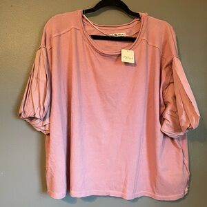 NWT Free People Small Oversized Blush Pink Balloon Sleeve Cotton Blouse Ret $68!